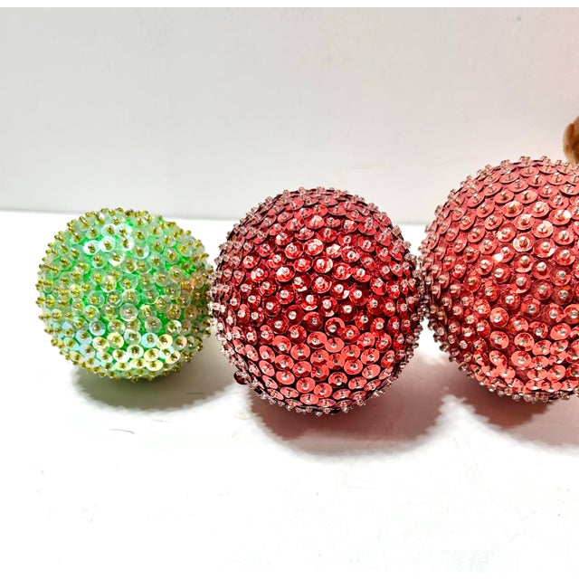 Metal Vintage Sequined Fruit Decorative Centerpiece – Beaded Apples, Pears, Banana & Cherries For Sale - Image 7 of 11