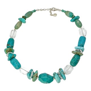1990s Vintage Southwestern Navajo Barse Sterling, Faux Turquoise Nugget & Lucite Beaded Necklace - 16” For Sale