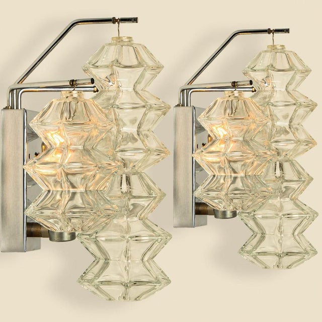 Several Pagoda Chrome and Glass Sconces Wall Light from Kalmar, 1969 For Sale - Image 3 of 16