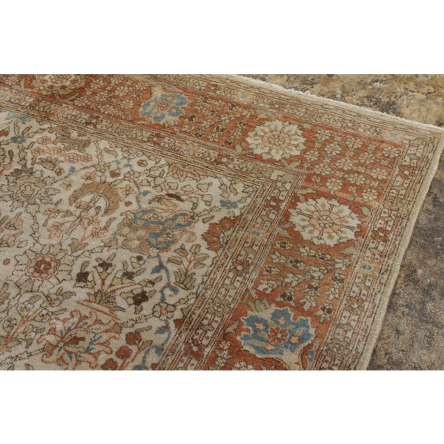 Textile Antique Persian Tabriz Rug in an All Over Orange,Off White,Brown Floral Pattern For Sale - Image 7 of 8
