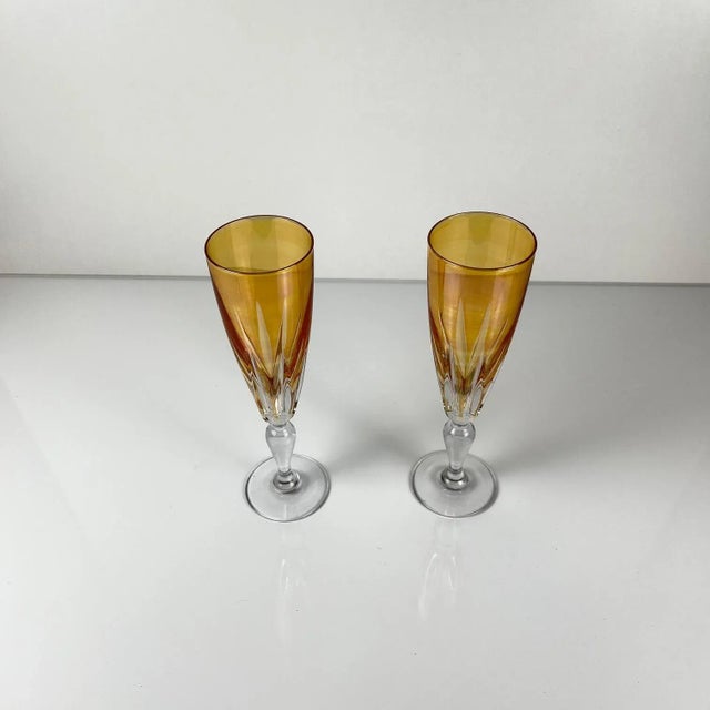Yellow Crystal Champagne Coupes, 1950s, Set of 2 For Sale - Image 4 of 7