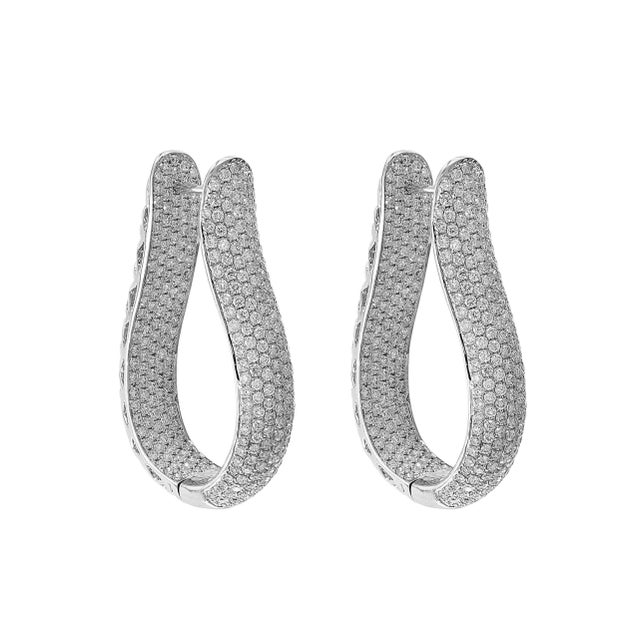 8 Carat Micropave Diamond Hoop Gala Cocktail Earrings in 18 Karat White Gold For Sale - Image 4 of 18