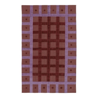 Rug & Kilim’s Indian Dhurrie Rug in Red and Purple Geometric Pattern For Sale