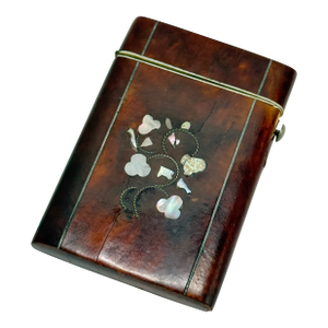 Inlaid Faux Tortoiseshell and Mother-of-Pearl Card Case With Floral Motif