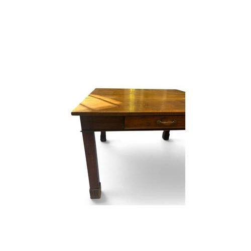 Brown Wooden Table with Central Drawer and Brass Handle, Italy, 1950s For Sale - Image 8 of 10