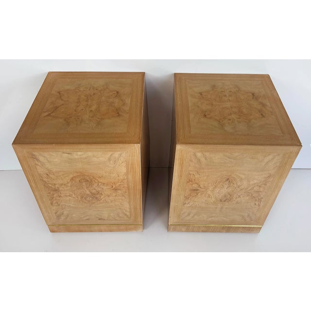 Drexel Heritage Vintage Drexel Heritage Burlwood and Brass Pedestals- a Pair For Sale - Image 4 of 9