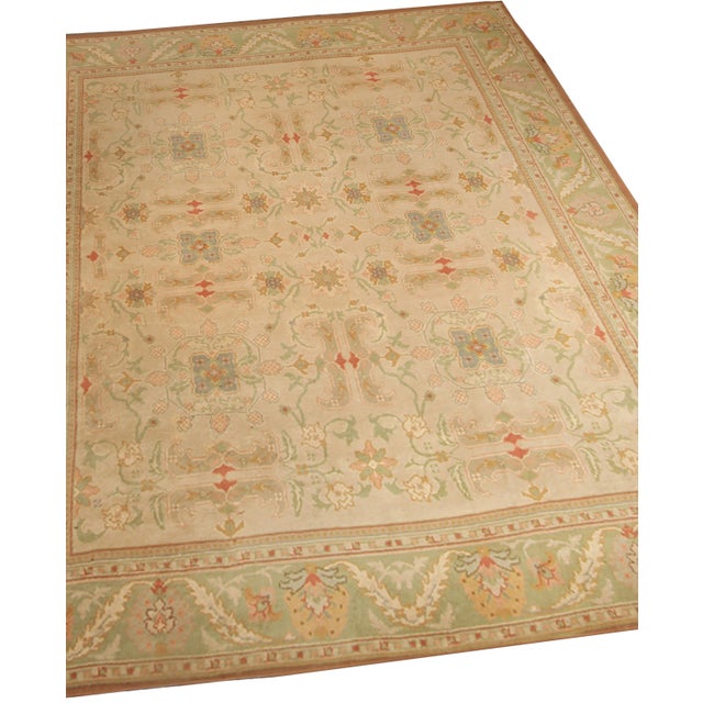 Traditional Oversized Vintage Oushak Rug in Beige & Green Floral Design - Rug & Kilim For Sale - Image 3 of 6