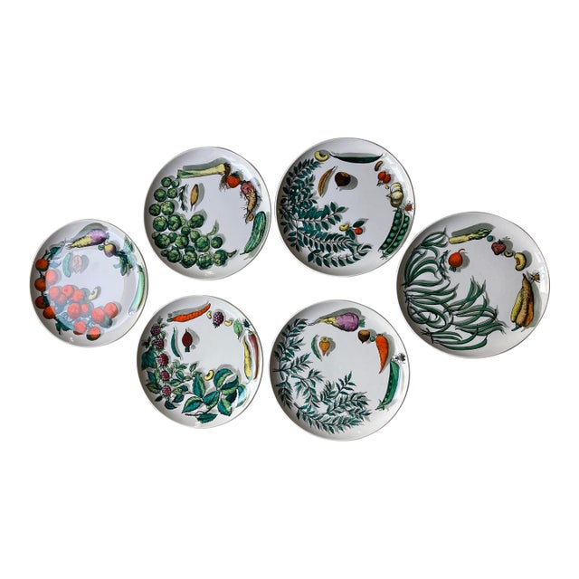 Piero Fornasetti Vegetable Face Plates- Set of 6 For Sale