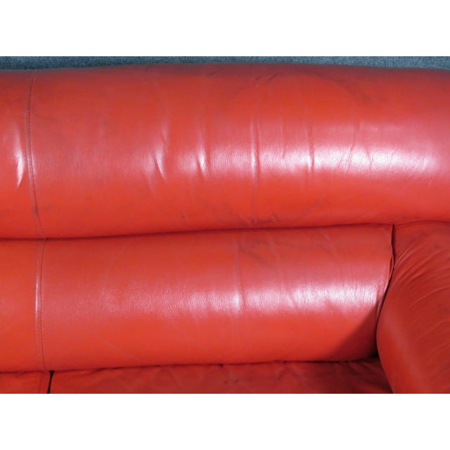 Mid 20th Century Vintage Red Leather Loveseat For Sale In New York - Image 6 of 9