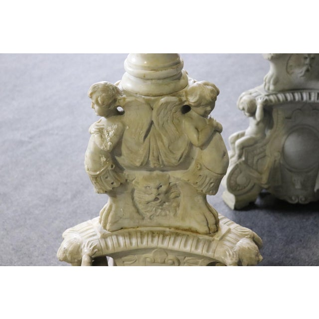 White 20th C Pair White Marble Figural Carved Pedestals Plantstands For Sale - Image 8 of 13