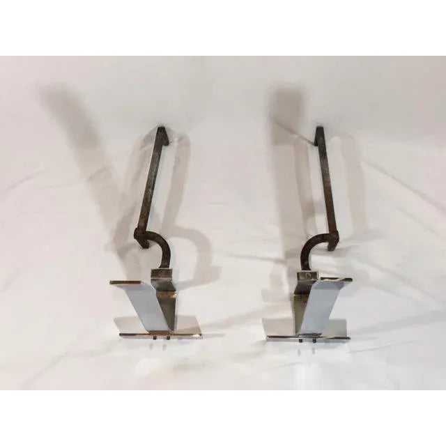Mid-Century Modern 1970s Alessandro Albrizzi Modernist Chrome Andirons - a Pair For Sale - Image 3 of 8
