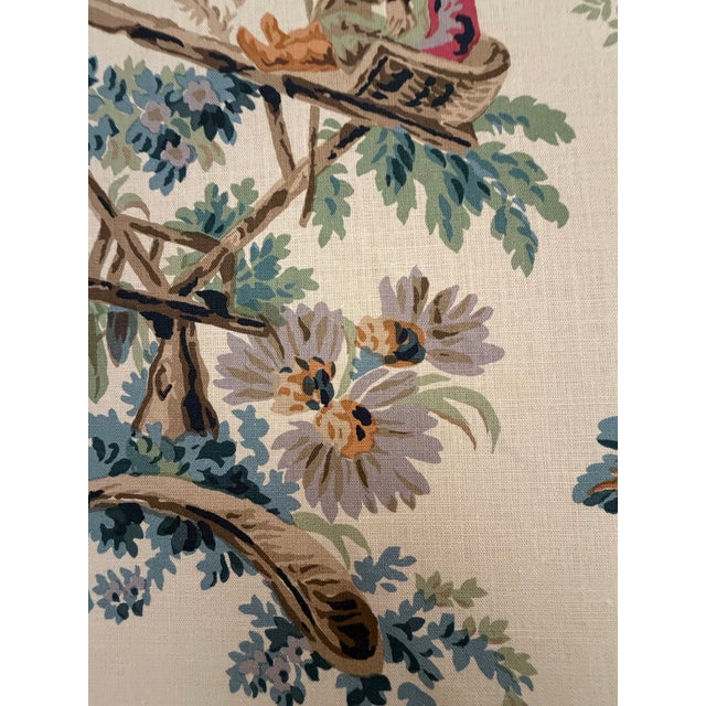 Chinoiserie Schumacher Plaisirs De La Chine Document Linen Fabric 172850 Schumacher Classics Collection 8 Yards For Sale - Image 3 of 8