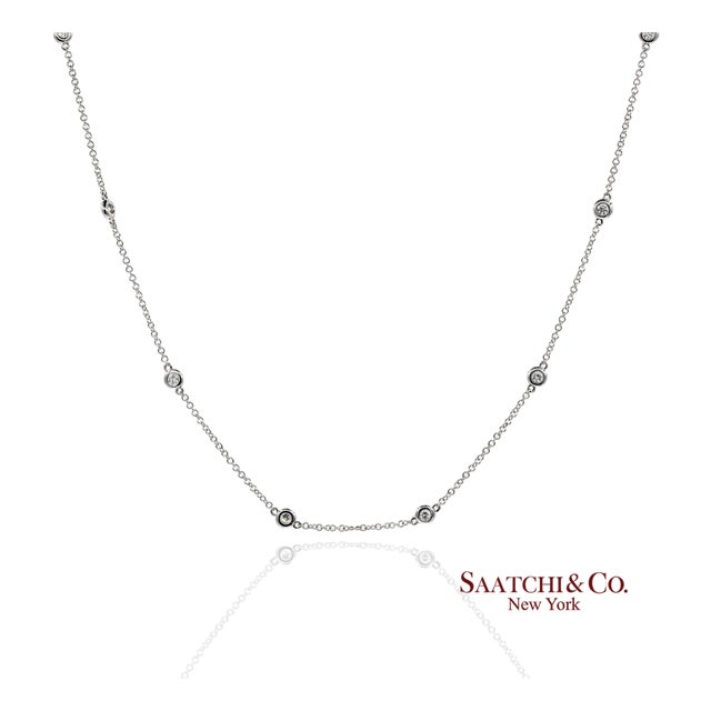 14k(585) White Gold Natural Diamond Adjustable by the Yard Necklace/Pendant For Sale