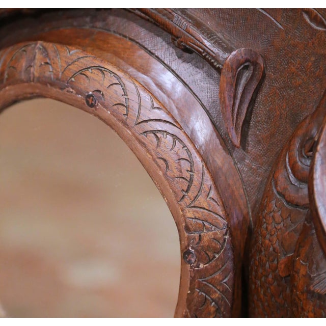 Wood 19th C. French Black Forest Carved Walnut Wall Hunting Panel With Center Mirror For Sale - Image 7 of 9