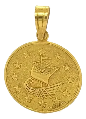 Lias Lalaounis 1994 Sailboat 18k Yellow Gold Round Coin Charm Pendant