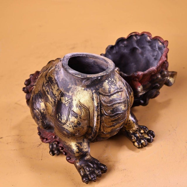 Mid 20th Century Gilt Bronze Pixiu Incense Burner – High Relief Mythical Beast Censer For Sale - Image 5 of 7