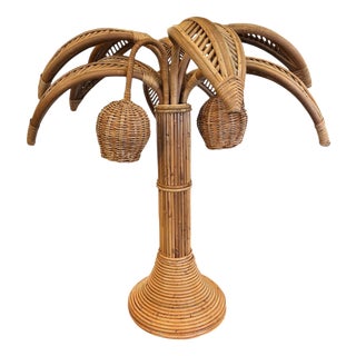 Rattan Palm Tree Lamp, 1970s For Sale