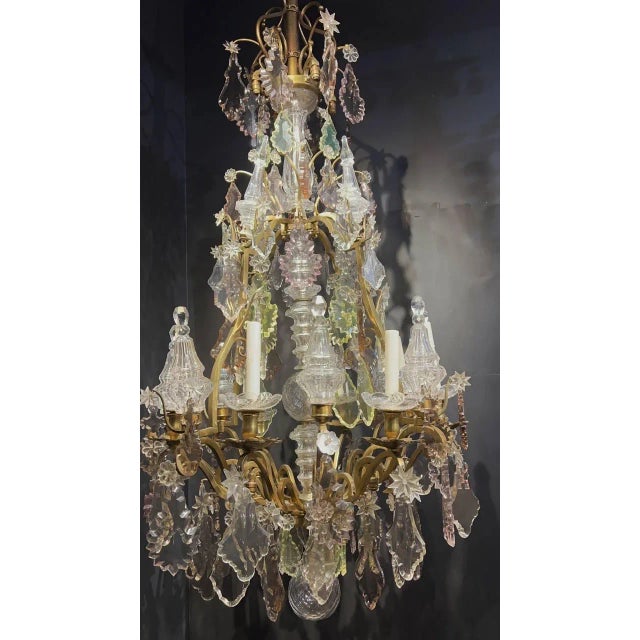 1920’s Bronze and Crystal Chandelier For Sale - Image 4 of 8