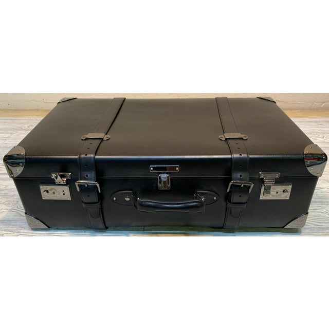 Asprey Londoner tolley, 30" black cross hatch suitcase, handstitched black saddle hide leather corner and handle,...