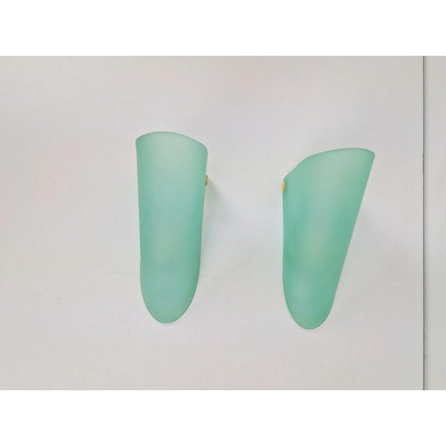 1990s Vintage Triangular Conical Wall Sconces in Green Frosted Glass from Lumal-It, 1990s, Set of 2 For Sale - Image 5 of 16