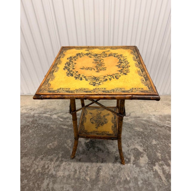Hollywood Regency 19th Century English Chinoiserie Accent Table Featuring Tortoiseshell With Decorated Surfaces. For Sale - Image 4 of 8