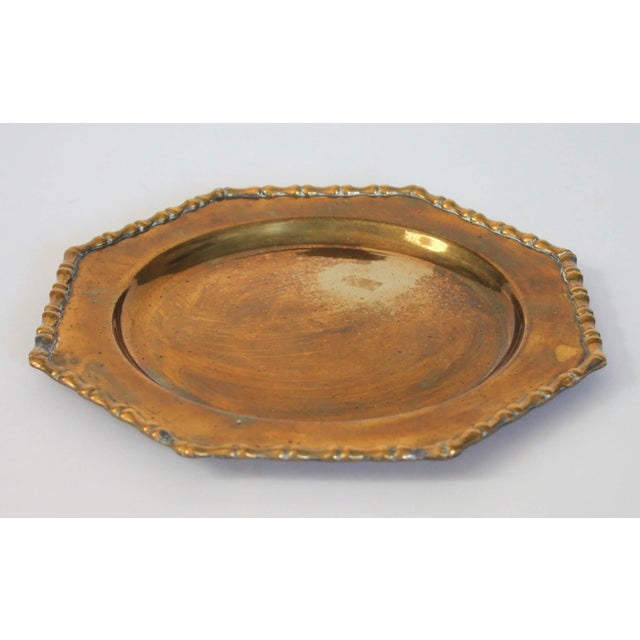 Chinoiserie Vintage Brass Plate W/ Faux Bamboo Edge For Sale - Image 3 of 7