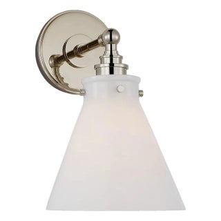 Chapman & Myers for Visual Comfort Signature Parkington Small Single Wall Light in Polished Nickel with White Glass For Sale