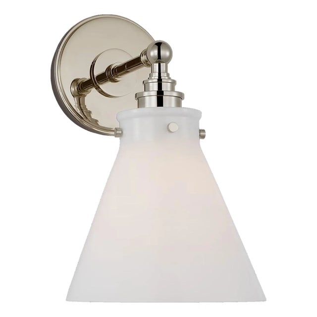 Chapman & Myers for Visual Comfort Signature Parkington Small Single Wall Light in Polished Nickel with White Glass For Sale