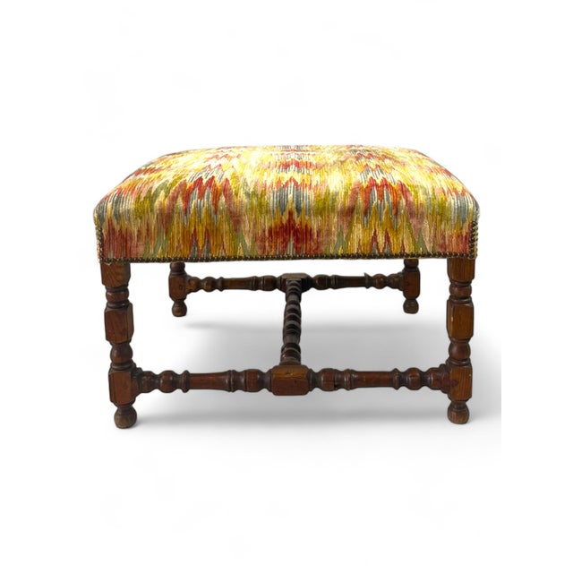 Louis XIII French Velvet Ottoman, France For Sale - Image 16 of 18
