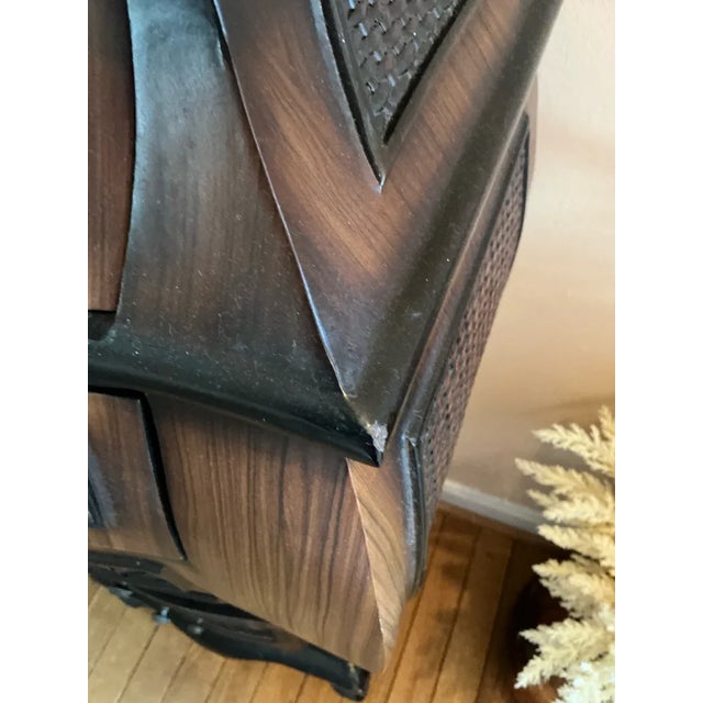 Early 21st Century Bombay Style Tall Chest of Drawers With Woven Rattan Accents For Sale - Image 5 of 9