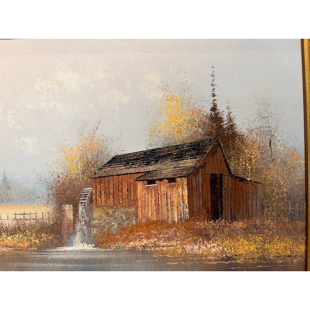 A nice fine acrylic on canvas by Rothman? From a studio in Woodstock. A rustic barn in the countryside by a pond and...