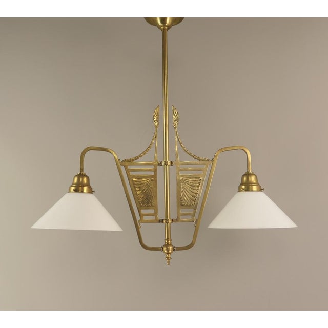 French Chandelier in Brass with Opal Glass Shade, 1890s For Sale - Image 3 of 7