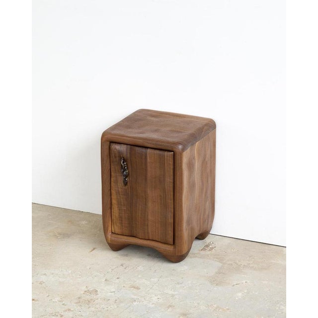Walnut & Glazed Ceramic Night Stand by Alexander Knysch Dimensions: W 35 x D 35 x H 50 cm Materials: Walnut & Glazed Ceramic