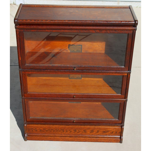 Wood Antique Globe-Wernicke 3-Tier Tiger Oak Barrister Bookcase – Grade 299 For Sale - Image 7 of 17