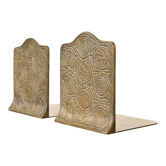Tiffany Studios New York Bronze Zodiac Bookends, Circa 1910 For Sale