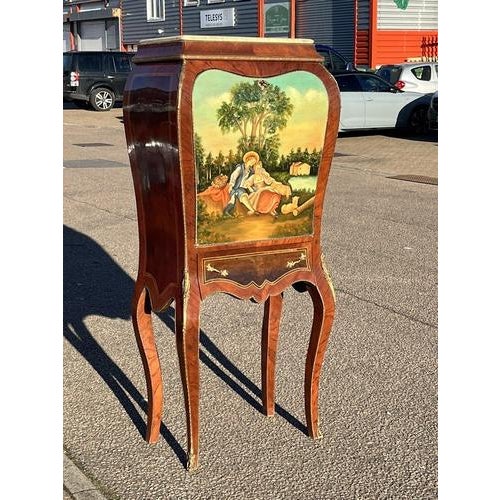 French Style Drinks Cabinet with Ormolu, Marble & Painted Decoration Marble top. Has key. Drawer. The door opens to reveal...