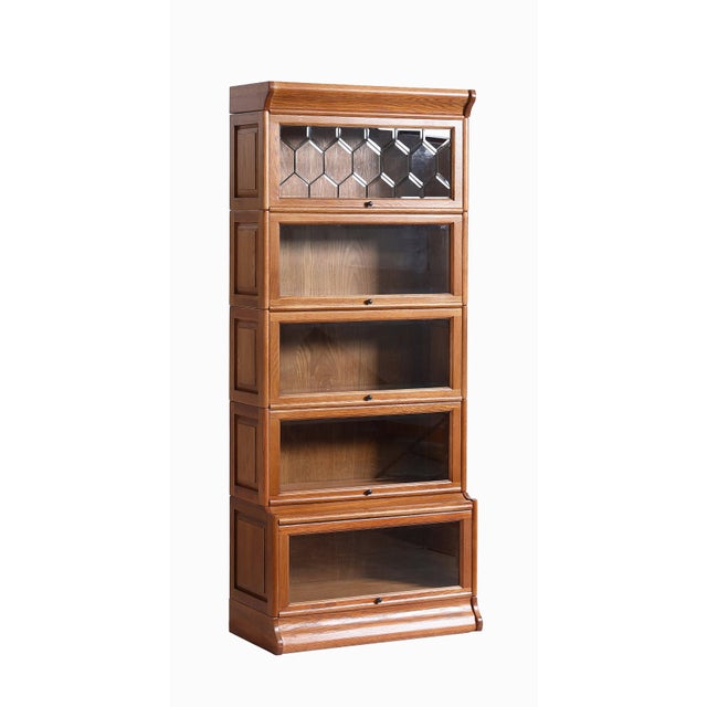 The Mission Style Oak Barrister Bookcase 5 Stack High with Leaded Glass is a perfect blend of timeless craftsmanship and...