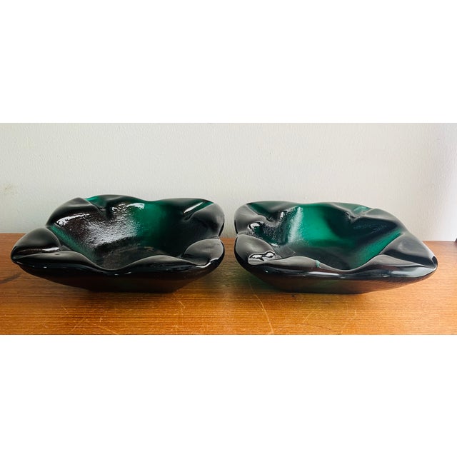 Vintage Blenko Glass Ashtray Set Chunky Green, Pair For Sale In New York - Image 6 of 6