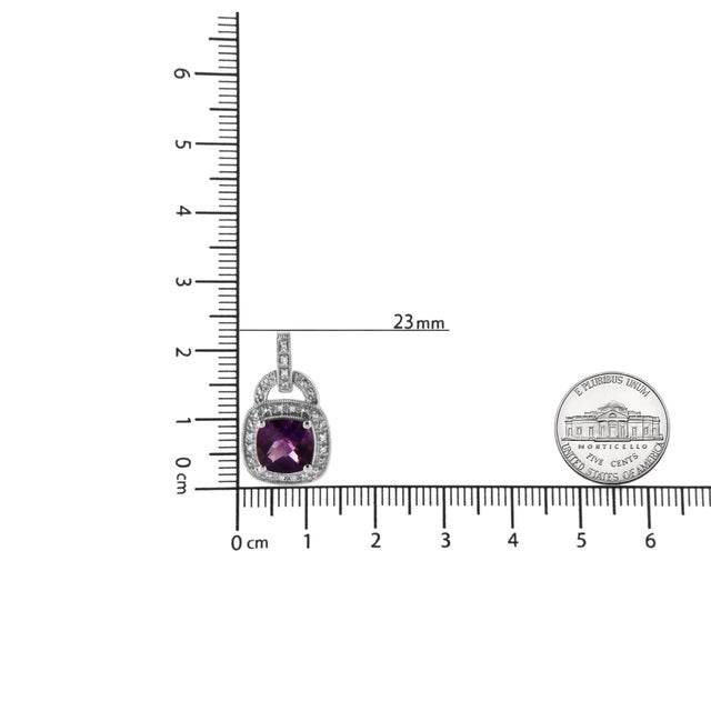 .925 Sterling Silver 8MM Natural Cushion Shaped Amethyst and Diamond Accent Halo with Push Back Dangle Earrings (I-J Color, I2-I3 Clarity) For Sale In New York - Image 6 of 6