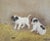 Antique 1903 oil on artist board folk art painting of a pair of puppies and a mouse. They look like little Jack Russell...