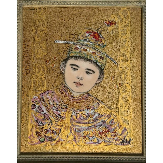 Edna Hibel "Young Manchu" Signed Mixed Media Artwork. Paint Embellished Lithograph on Porcelain Plaque. Custom Frame For Sale In Philadelphia - Image 6 of 13