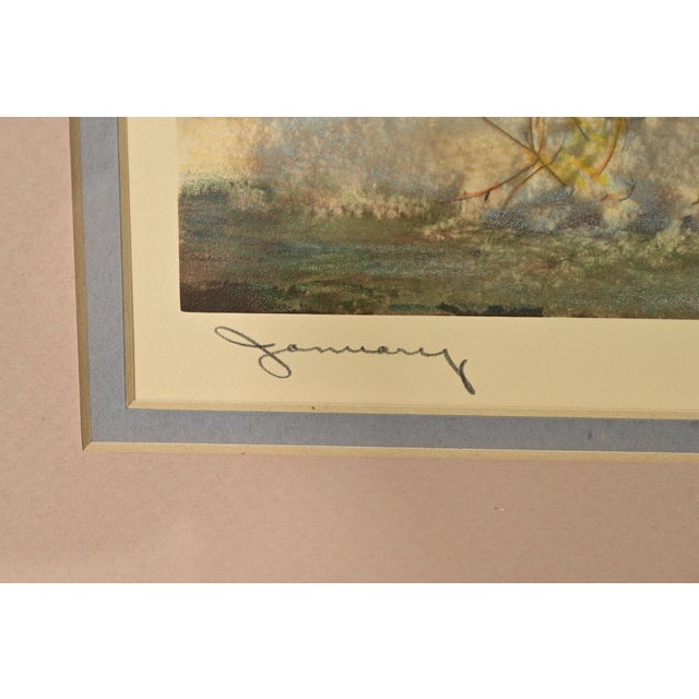 J. Hohenberger Original Artist Signed "January" Lithograph in Carved Giltwood Frame For Sale - Image 10 of 13