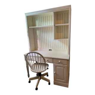 Vintage Ethan Allen "Country Colors" Student Desk, Beadboard Hutch & Swivel Chair For Sale