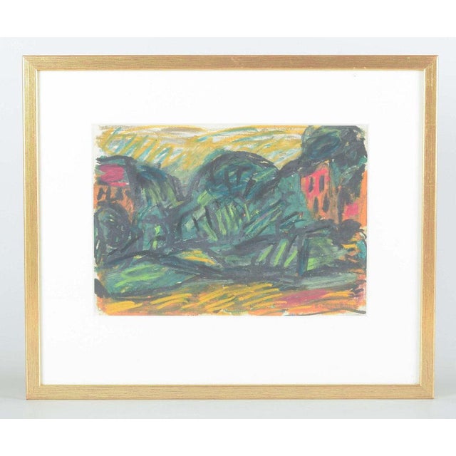 Bengt Delefors. Expressive landscape. Gouache on paper. Ca. 1960s/70s An expressive and colour-saturated landscape, where...