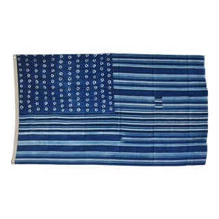 Boho Chic Custom Blue & White African Textile Flag Throw 59" X 34" For Sale