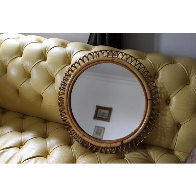 Vintage Rattan and Bamboo Round Wall Mirror by Franco Albini, 1960s For Sale - Image 6 of 15
