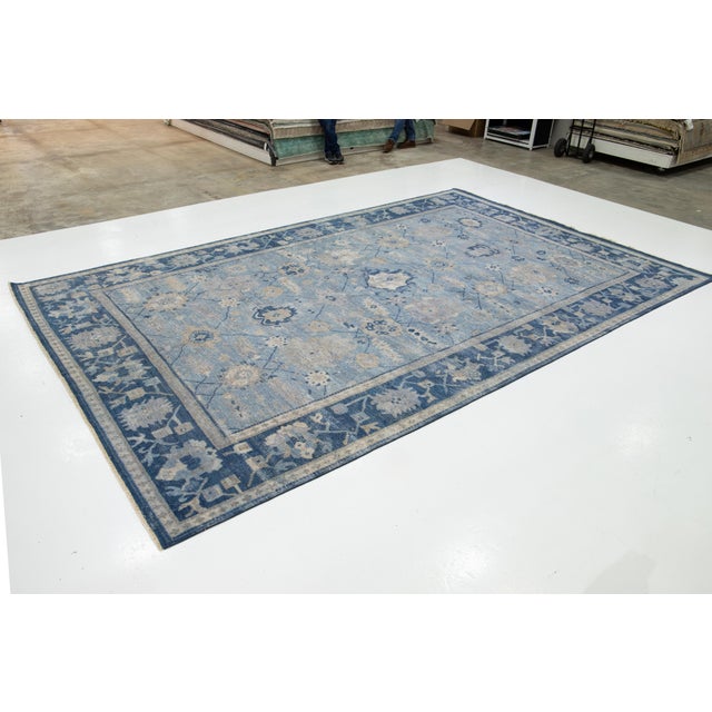 Indian Apadana's Modern Tabriz Style Handmade Indian Wool Rug in Blue For Sale - Image 3 of 11