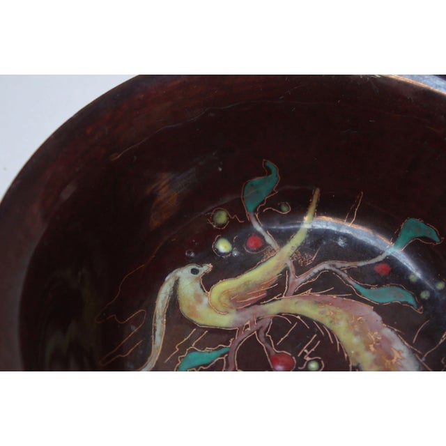 Metal Mid-Century Dutch Modern Hand-Painted Enamel on Copper 'Peacock' Bowl For Sale - Image 7 of 8