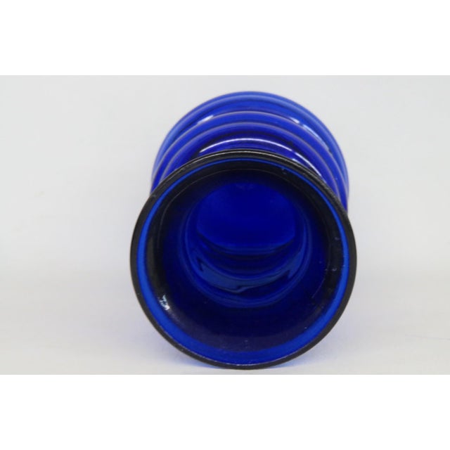 Mid 20th Century Indiana Glass Cobalt Blue Vase Double Stacked Beehive Design Made in Usa 4877b For Sale - Image 5 of 10