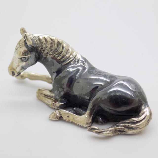 Vintage Italian Handmade Genuine Silver Saturno Branded Sitting Horse Figurine, 1980s For Sale - Image 3 of 12